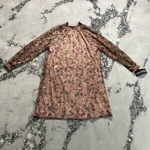 Nina Leonard Floral Long Sleeve Shift Dress Women's Size XL Pink Smocked Neck